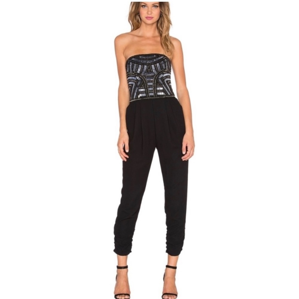 Parker Giovanna Beaded Black Strapless Jumpsuit